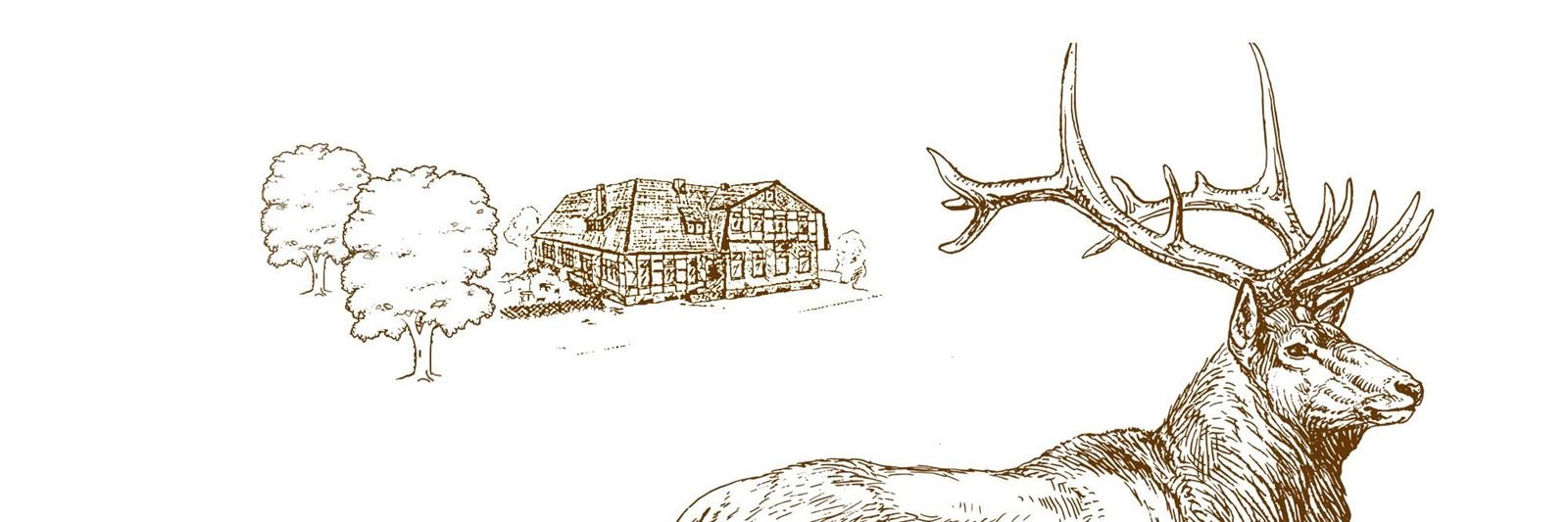 Historische Zeichnung des Landgasthauses Zum braunen Hirsch mit Hirsch